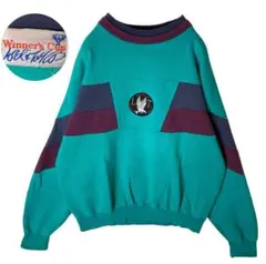 レトロ古着グリーンマルチカラー×イーグル刺繍センターロゴスウェット ビッグサイズ