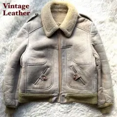 希少✨リアルムートン　シープスキン　羊革　レザージャケット　ホワイト系　ボア