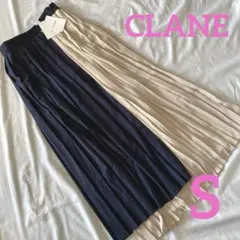 【S】新品未使用CLANEネイビーとベージュプリーツスカートバイカラー
