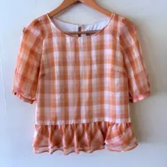 rirandture オレンジ チェック柄 ペプラム ブラウス 半袖のサムネイル