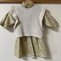 petit main 花柄ワンピース&ニットベスト 90