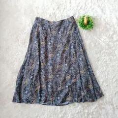 SPINKLE ブルー系ペイズリー柄フレアロングスカートLL ウエストゴム