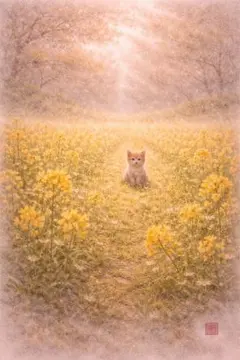 【3枚で1200円】☆猫と菜の花畑の風景画