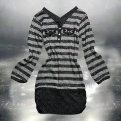 00s ラメ　ボーダー　ボタン　ニット　ダークコア　ロックパンク　平成ギャル