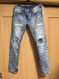 【値下げ中】mnml ミニマル　スキニーデニム ライトブルー ダメージ加工