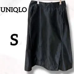 ユニクロ　スカート　膝丈　S　黒　上品　着回し　裾デザイン　ポケット有　シンプル
