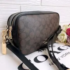 未使用☆COACHコーチ ショルダーバッグ ブラウン ブラック レザー