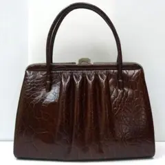 ハンドバッグ　亀革　タートルレザー　ダークブラウン　昭和レトロ