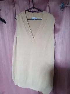 GLOBAL WORK ベージュ Vネック コットン100%ニットベスト M