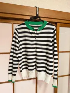 SHEIN 黒白ストライプニット　長袖カーディガン