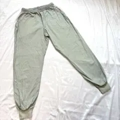 コットン100 薄手カジュアルパンツ グリーン 緑 M ウエストゴム ポケット