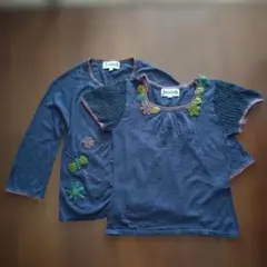 jocomomola ホコモモラ 刺繍ニットアンサンブル　ネイビー