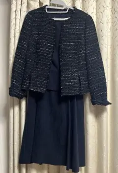 ネイビー ツイードジャケット ワンピーススーツ