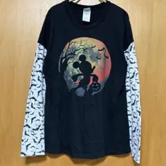 Disney ディズニー ミッキー ハロウィン ロンT 重ね着風 XL 黒
