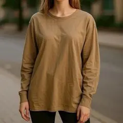 美品 エディーバウアー Tシャツ 長袖 フリーサイズ ベージュ ゆったり 綿混のサムネイル