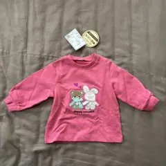 ピンク クマとウサギ刺繍 トレーナー 80