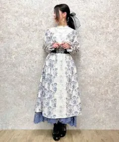 ローズガーランド柄ロングワンピース(白-F) axes femme