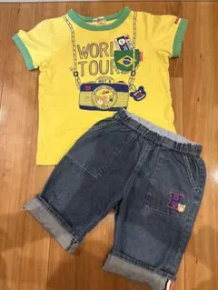 ミキハウス　ホットビスケッツ　イエローカメラプリントTシャツとデニムパンツセット