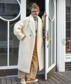 ボア素材 クリーム色 ロングコート