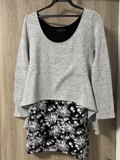 rienda Mサイズ グレー長袖ワンピース