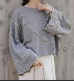 配色メローショートトップス Bab　グレー