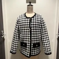 【新品未使用】白黒ハウンドトゥースノーカラージャケット