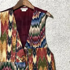 USA製 ヴィンテージ 総柄 ベスト ジレ 民族柄 パッチワーク レトロ 古着