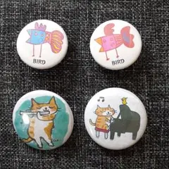 バードと猫のイラストピンバッジ4個セット