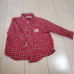 familiar 赤 チェック柄 長袖シャツ 90