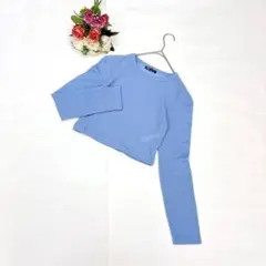 美品✨ザラ（M）クロップド丈ニットセーター 透かし編み 水色 ポリエステル