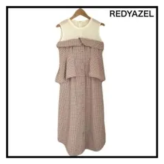 レディアゼル　ノースリーブ　チェック　ロング　ワンピース　レッド　フロントボタン