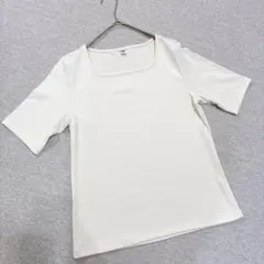 ユニクロ　半袖リブニット　Lサイズ　ホワイト