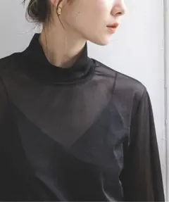 NOBLE シアースキニーハイネック　長袖カットソー ブラック　美品のサムネイル