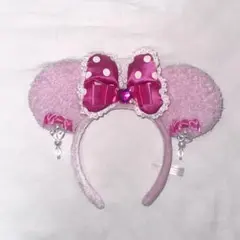 ディズニー　カチューシャ　ピンク　ミニー　イヤリング　リボン　ドット