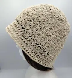 コットン　バケットハット　ベージュ　　クロシェハット　かぎ針編み　ハンドメイド