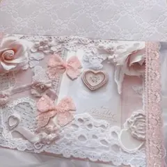 ハンドメイド コラージュ帳 ロマンティック ピンクハート ローズ