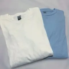 2枚セット GILDAN ギルダン 長袖Tシャツ ロンT M 白 スカイブルー