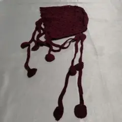 ニット　バブーシュカ　ボンネット　えんじ色