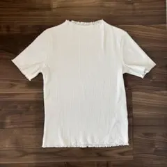 GU リブメローコンパクトT ホワイト 半袖Tシャツ フリル裾