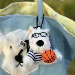 キーホルダー　ぬいぐるみ　バッグ　チャーム　ストラップ　ウェスティ　バスケ　眼鏡