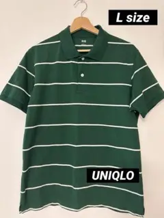 美品✨UNIQLO 緑色 ストライプ ポロシャツ　Lsize