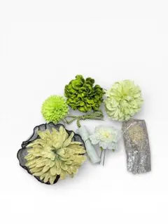 フラワーヘアアクセサリーセット 緑系