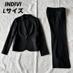 INDIVI インディヴィ パンツスーツ 黒 ストライプ 40 L 1B 日本製のサムネイル
