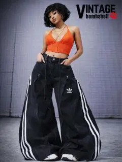 4ジッパーデニム ワイドパンツ adidas古着リメイク 101319