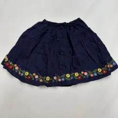 ネイビー 花柄刺繍 ギャザースカート