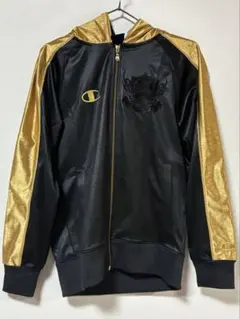Champion チャンピオン トラックジャケット 黒金 M 刺繍ロゴ ジャージ