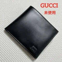 未使用　GUCCI グッチ　レザー二つ折り財布　ブラック　黒　「G」ロゴ