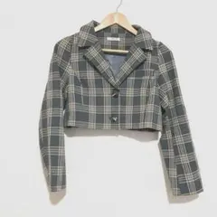 ★新品 チェック グレー リップサービス 丈短め クロップドJK オケージョン