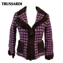 【美品】 TRUSSARDI　ムートンレザー切替 ツイードジャケット 40 紫のサムネイル