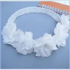 ベビー カチューム ホワイトレース シフォン リボン ヘアバンド 花